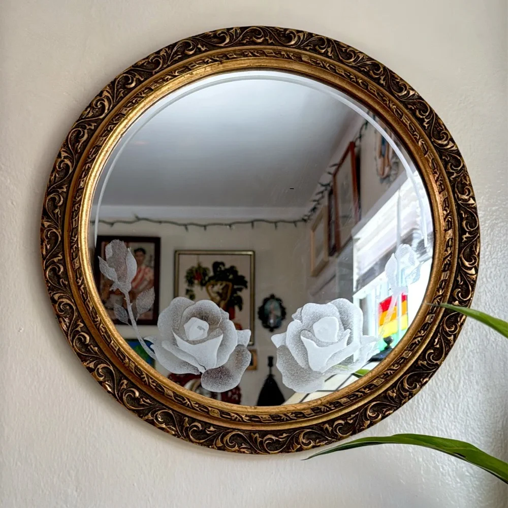 Antique 80s gold floral wall mirror